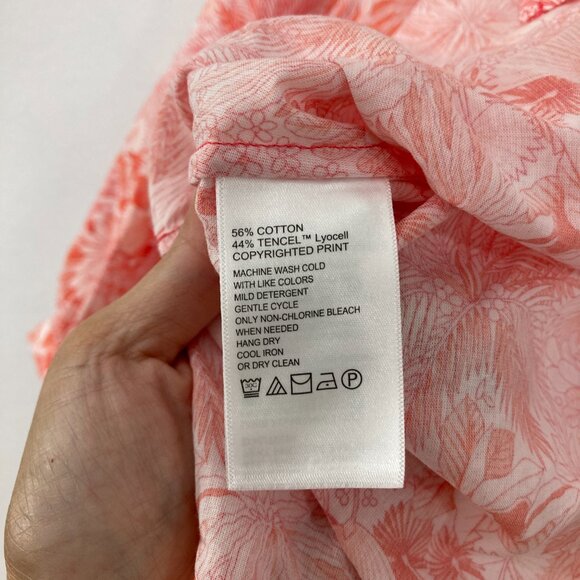 Tommy Bahama Large Red White Floral Puff Sleeve Button Down Blouse Feminine - Picture 8 of 11